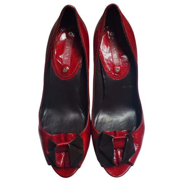 Celine Vampy Pumps Goth Pin-Up Red Patent Leather Black Carved Heel - 36.5 IT - Picture 4 of 11